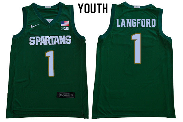 Youth Michigan State Spartans #1 Joshua Langford NCAA Nike Authentic Green College Stitched Basketball Jersey EG41N30FI